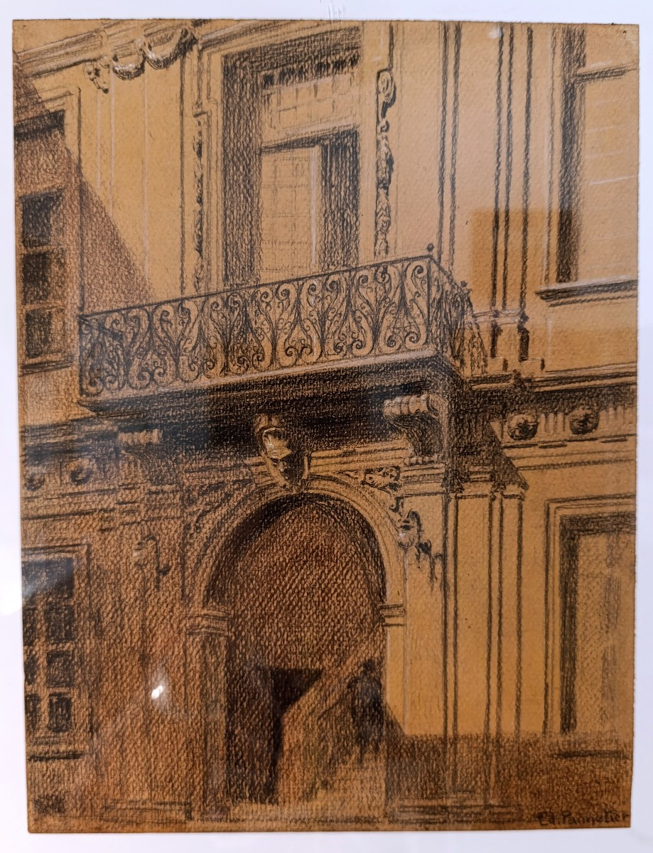 Edouard Pannetier (1884-1965), Charcoal On Paper, Aix Town Hall Signed, Framed