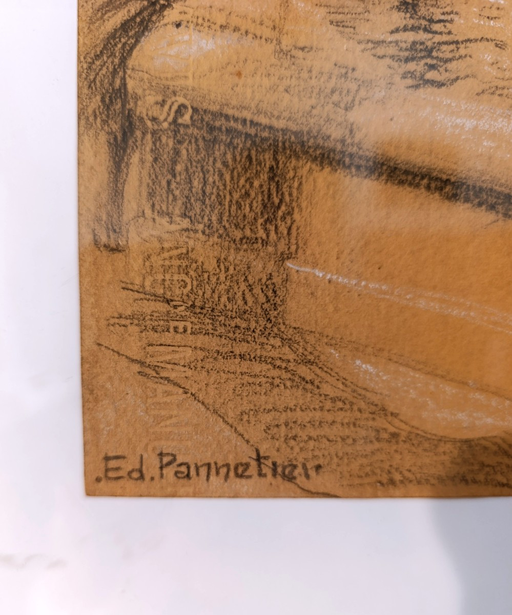 Edouard PANNETIER (1884-1965), Dessin Fusain papier, Fontaine des 3 Ormeaux, Aix, signé,encadré-photo-3