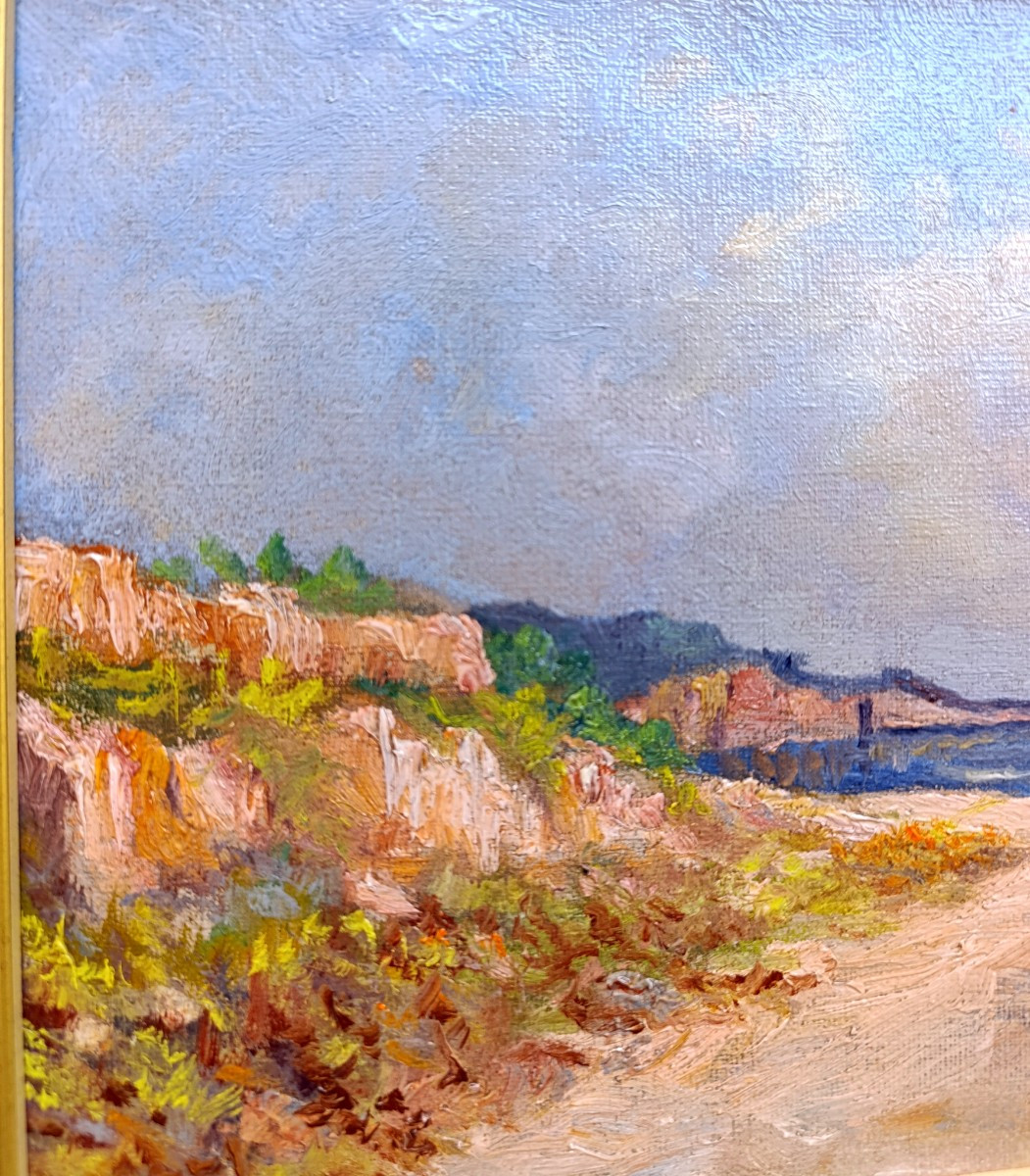Ecole provençale XXème, Bord de mer en Provence, huile sur toile non signée-photo-2