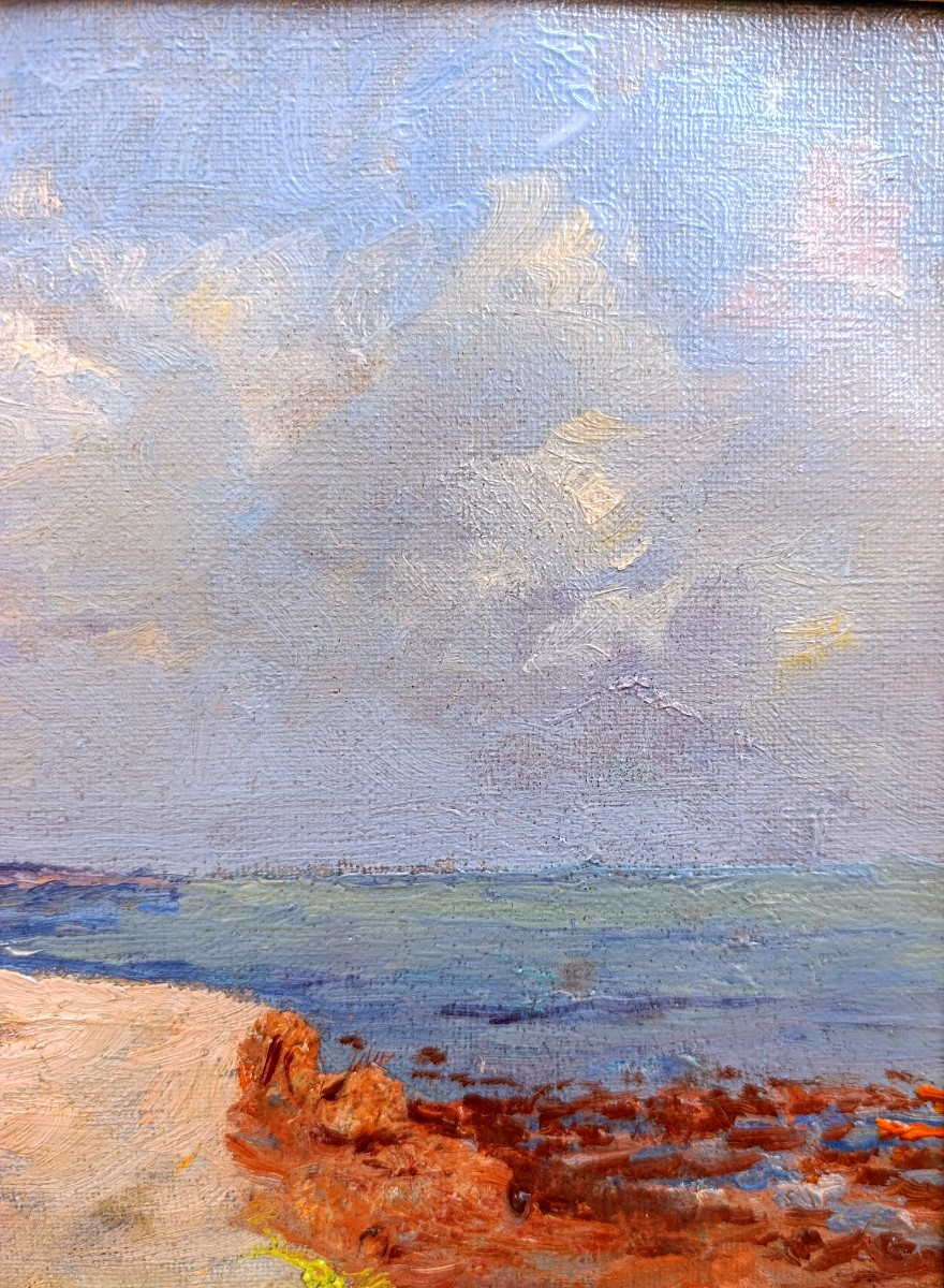 Ecole provençale XXème, Bord de mer en Provence, huile sur toile non signée-photo-3
