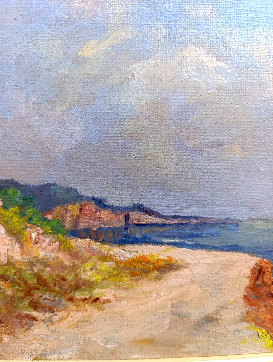 Ecole provençale XXème, Bord de mer en Provence, huile sur toile non signée-photo-1