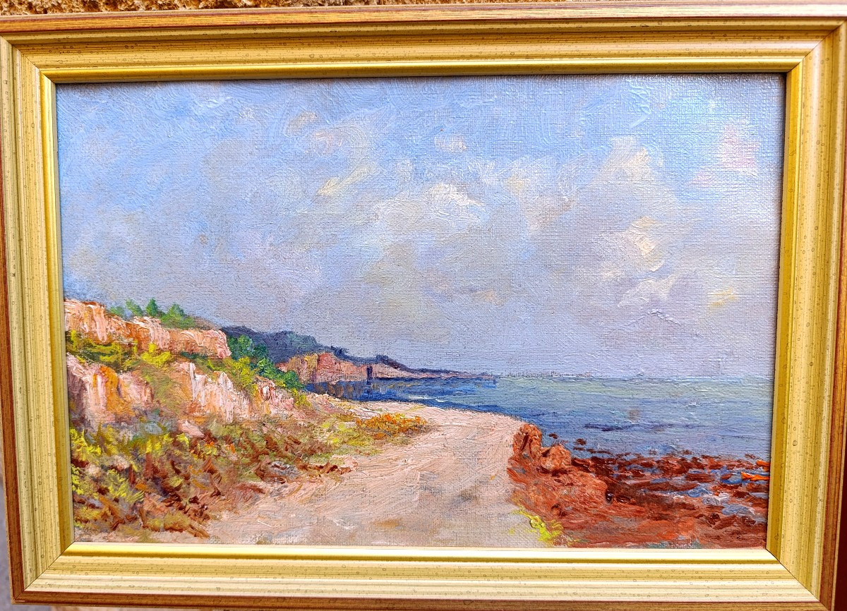 Ecole provençale XXème, Bord de mer en Provence, huile sur toile non signée-photo-2