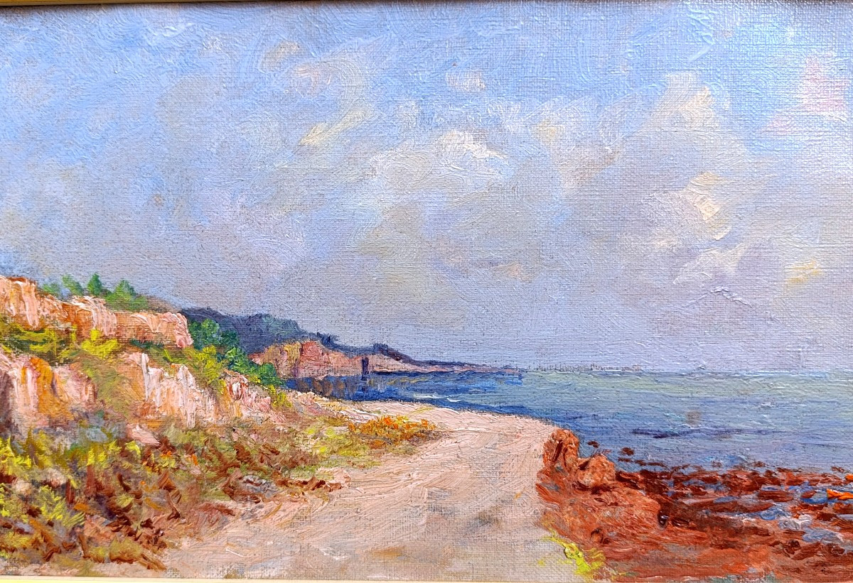 Ecole provençale XXème, Bord de mer en Provence, huile sur toile non signée