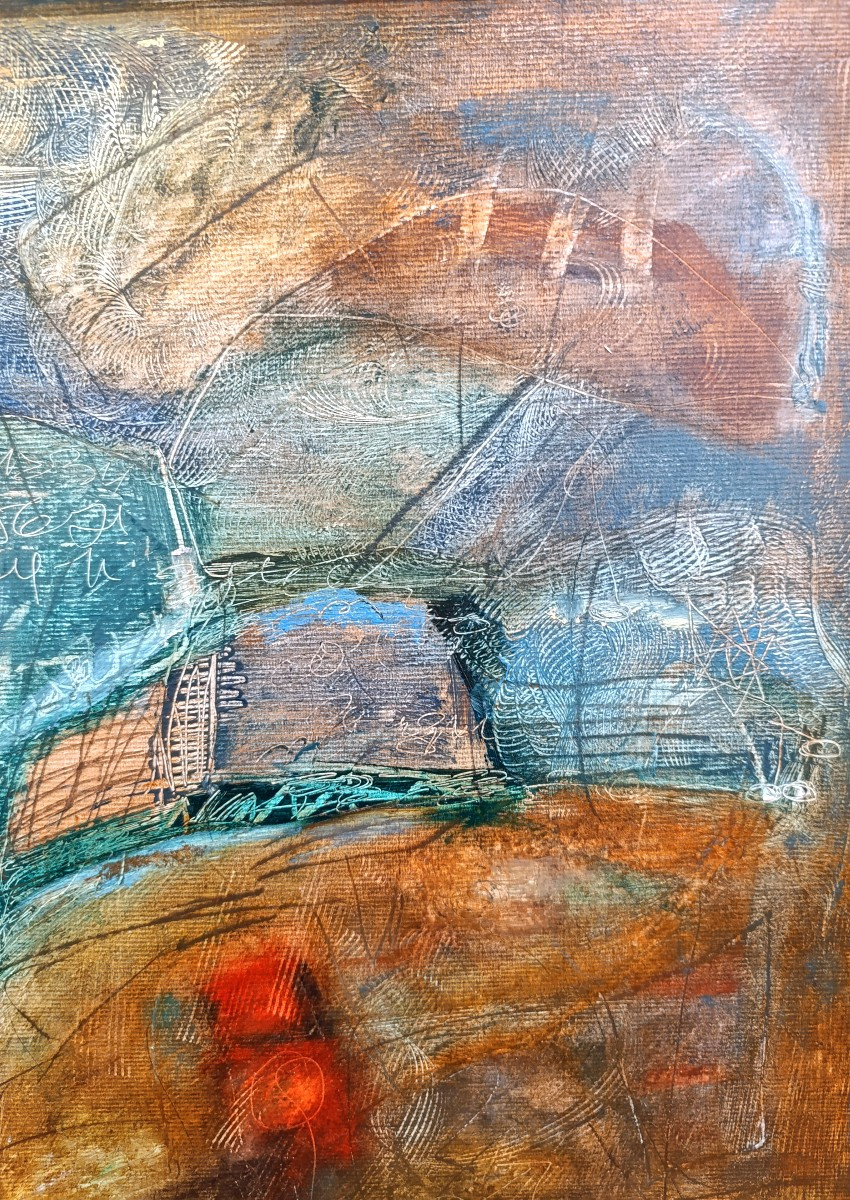 Ecole moderne XXème, Composition abstraite, huile sur carton, encadrée-photo-4