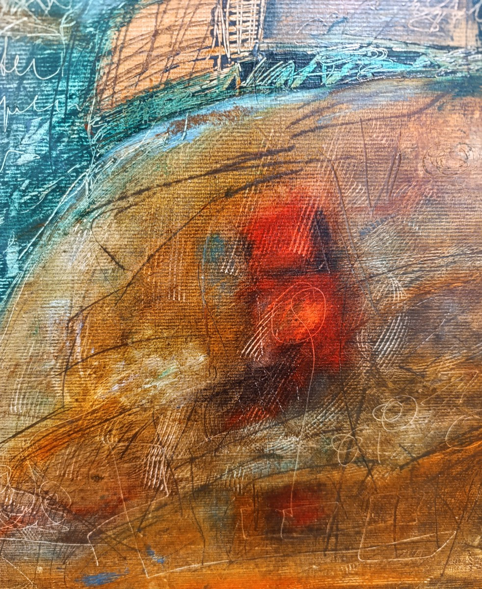 Ecole moderne XXème, Composition abstraite, huile sur carton, encadrée-photo-1