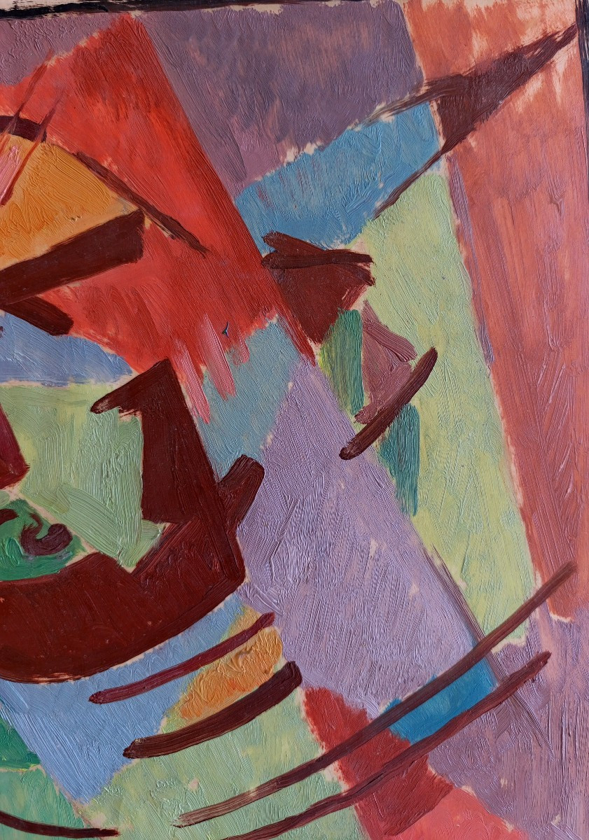 Albert Coste (1895-1985),  Abstraction,  Huile sur calque, signée, encadrée.-photo-1