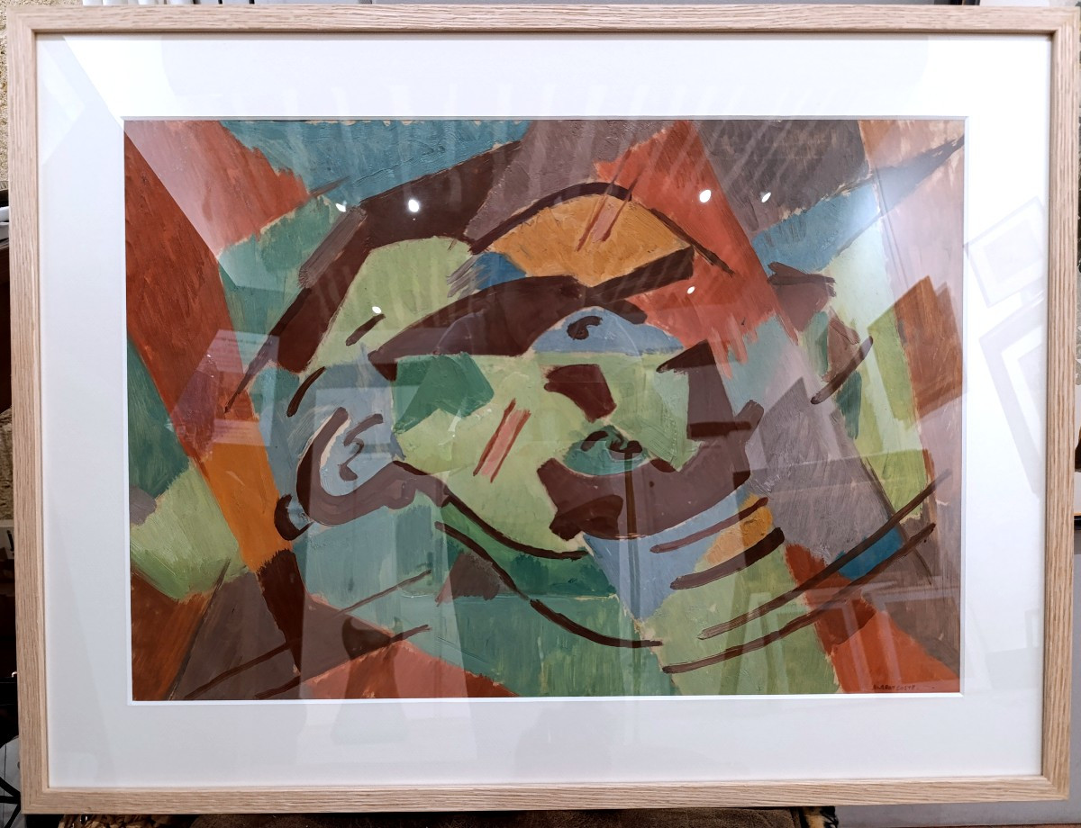 Albert Coste (1895-1985),  Abstraction,  Huile sur calque, signée, encadrée.-photo-2