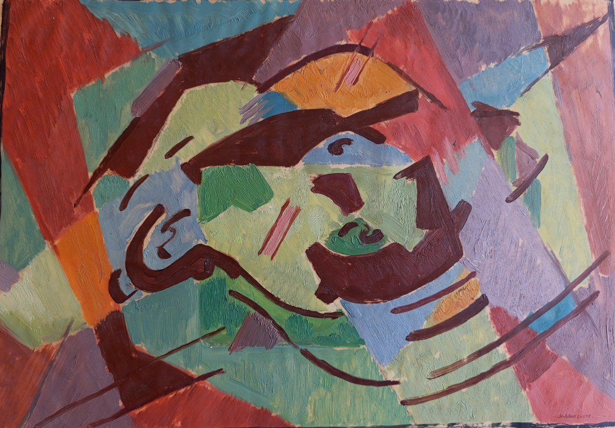 Albert Coste (1895-1985),  Abstraction,  Huile sur calque, signée, encadrée.