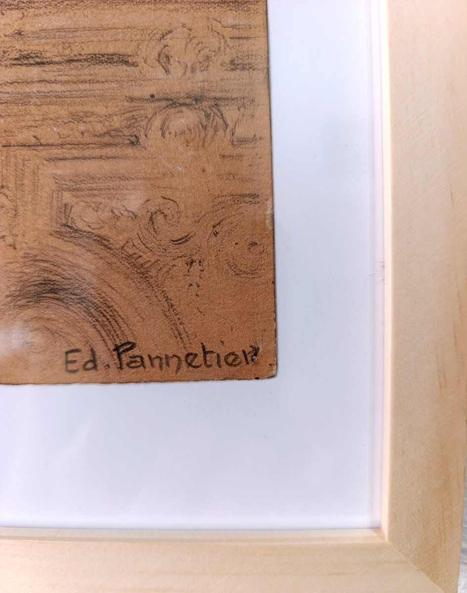 Edouard PANNETIER (1884-1965), Dessin Fusain sur papier, Hotel Panisse-Passis, signé, encadré-photo-1