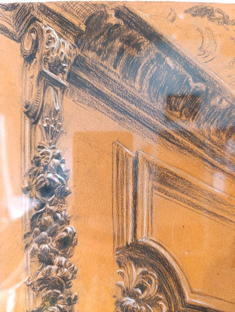 Edouard Pannetier (1884-1965), Charcoal Drawing On Paper, Hotel De Thomas, Aix, Signed, Framed-photo-3