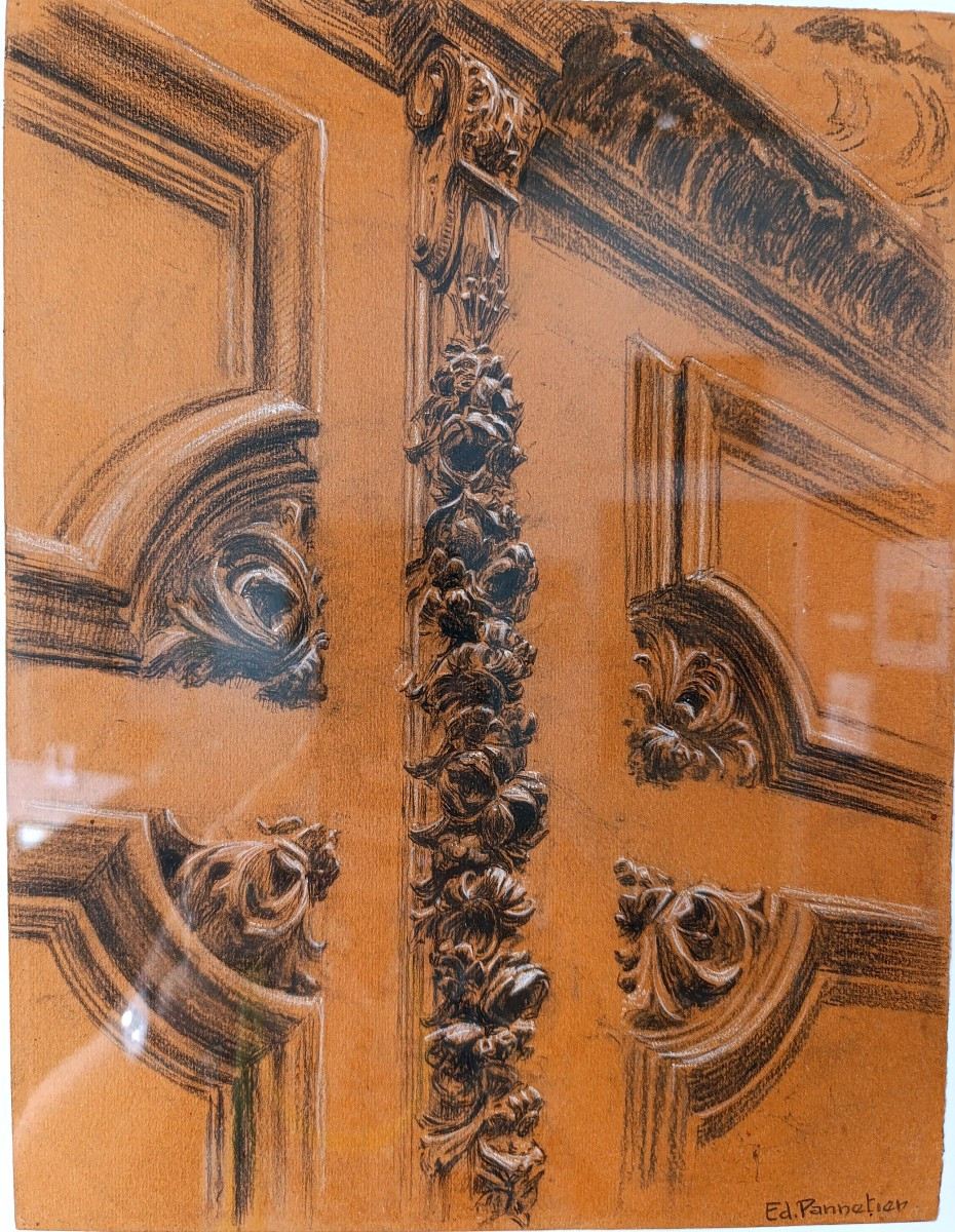 Edouard Pannetier (1884-1965), Charcoal Drawing On Paper, Hotel De Thomas, Aix, Signed, Framed