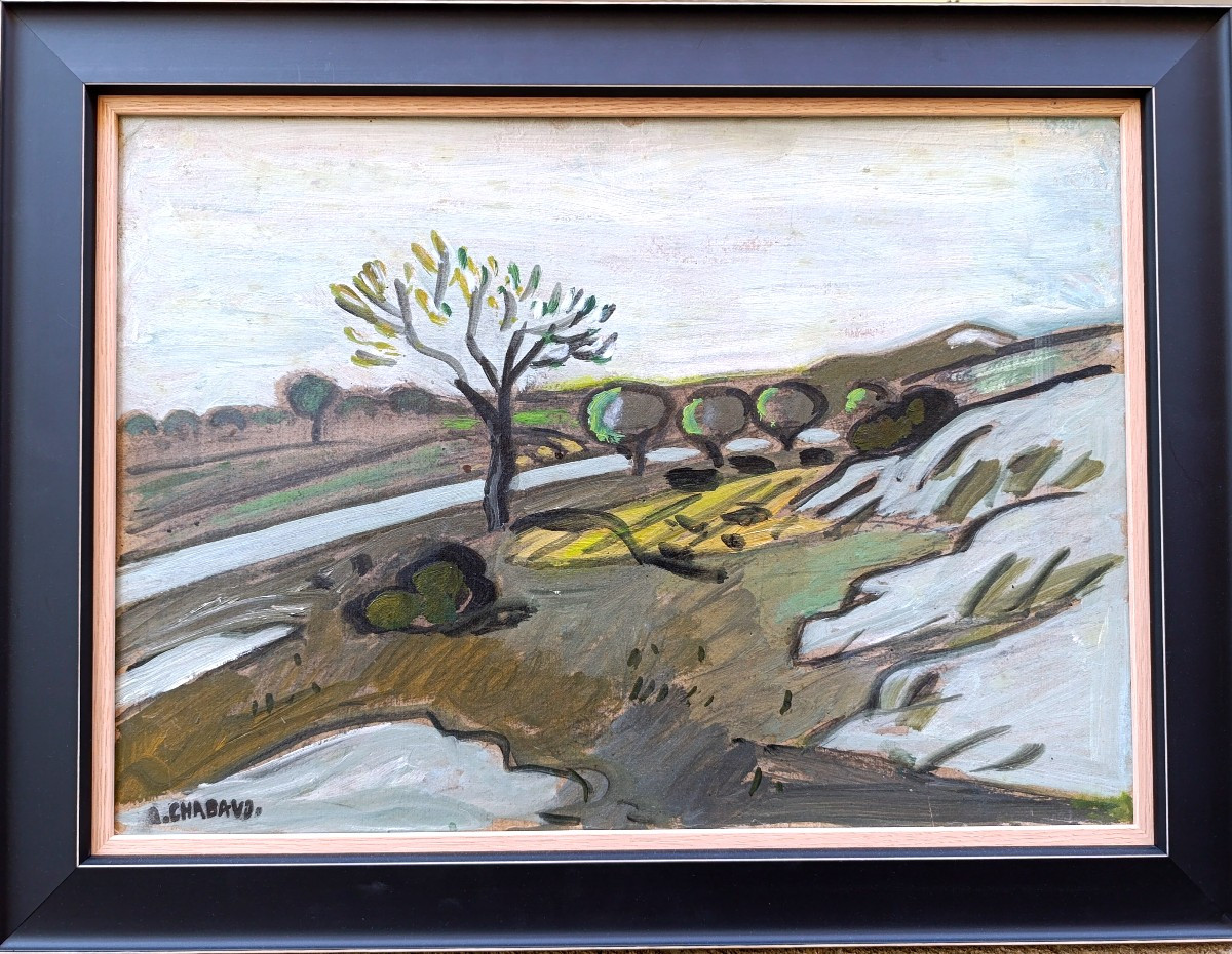 A. Chabaud (1882-1955), La route blanche, huile sur carton, signée, encadrée, certificat-photo-1