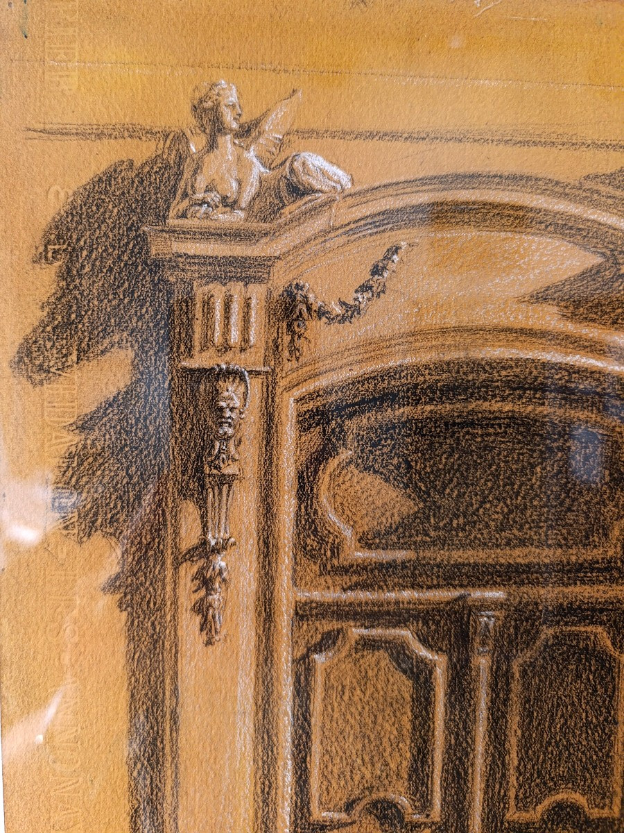 Edouard PANNETIER (1884-1965), Dessin Fusain sur papier, Hotel de Carces, Aix, signé, encadré-photo-2