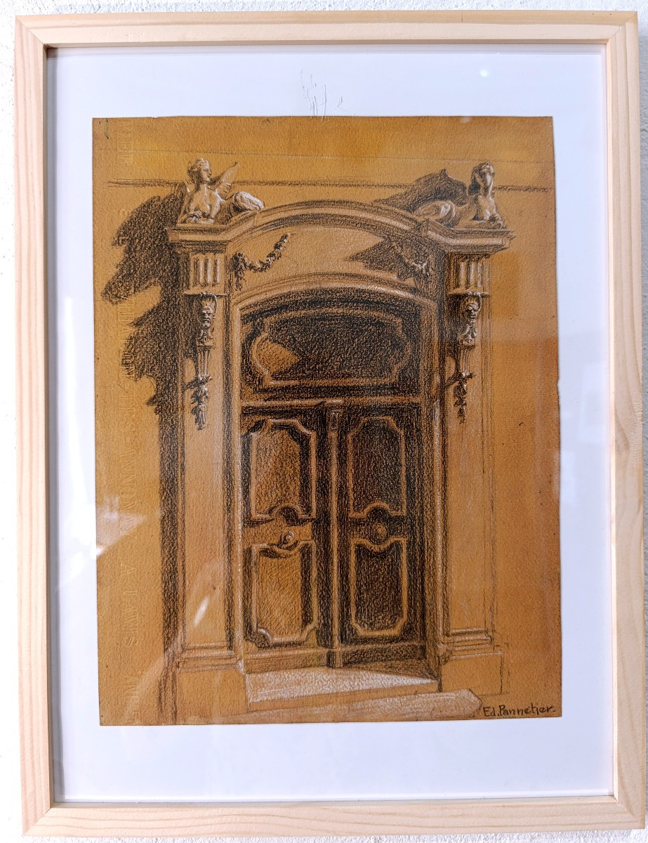 Edouard PANNETIER (1884-1965), Dessin Fusain sur papier, Hotel de Carces, Aix, signé, encadré-photo-2
