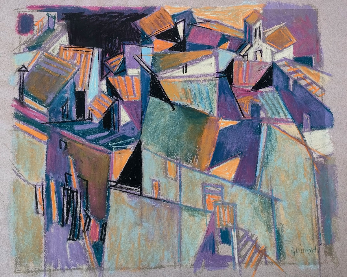 Ghiraudi (20th Century), Provençal Village, St Paul De Vence? Signed, Framed Under Glass