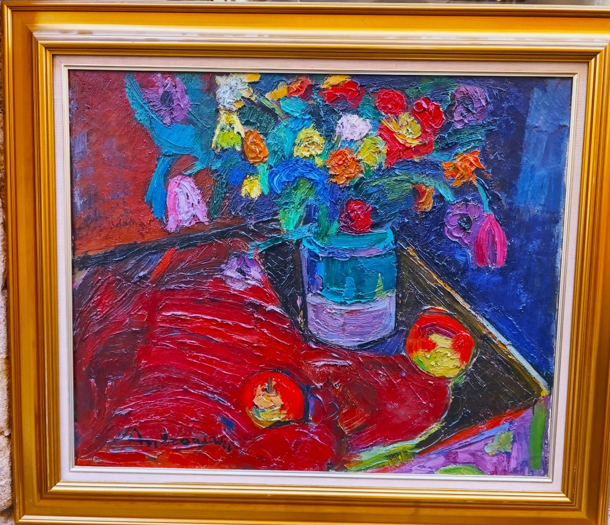 Pierre Ambrogiani (1907-1985), Nature morte au bouquet, Huile Sur Toile Signée, encadrée-photo-4