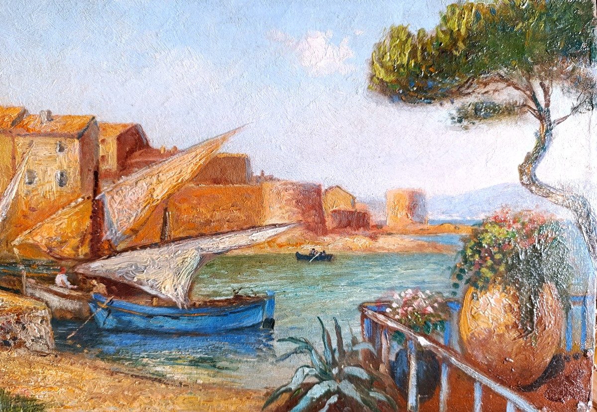 Pierre Baggary (1898-1949) , Voiliers au port, Huile sur panneau, encadrée