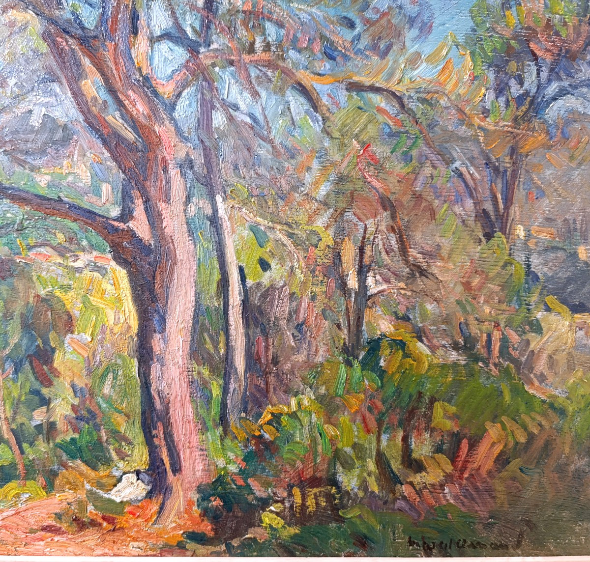 Marcel Arnaud (1877-1956),  Le bois de pins, Huile Sur panneau, Signée, Encadrée-photo-3