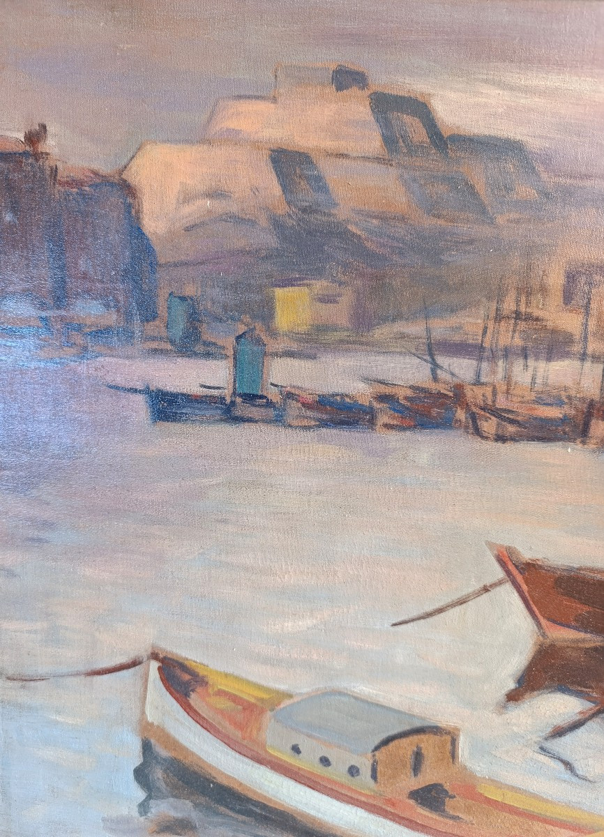 Jean GUINDON (1883-1975), La sortie du port de Marseille, Huile sur toile signée, encadrée-photo-4