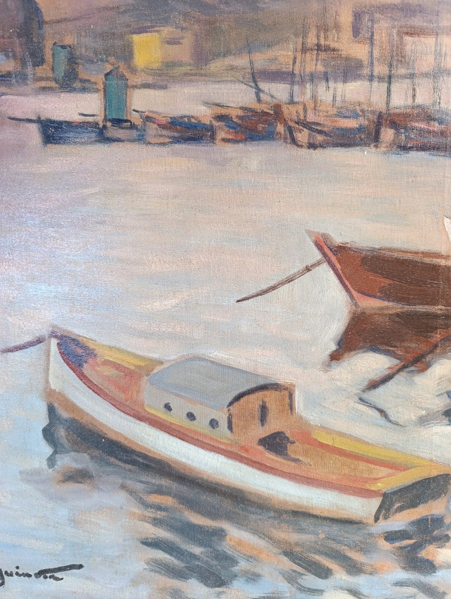 Jean GUINDON (1883-1975), La sortie du port de Marseille, Huile sur toile signée, encadrée-photo-1