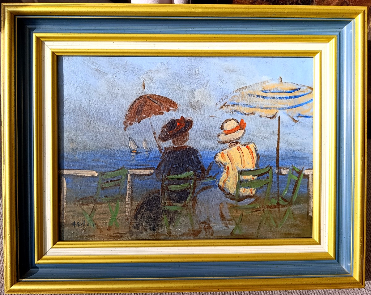 Henri Saint Clair (1899-1990), Bord de mer, huile sur toile signée, encadrée, année 1934-photo-1