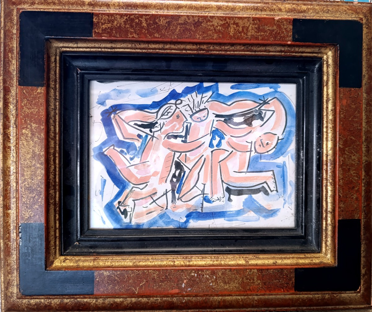 Milo VOJIC (1923-2004), Les danseurs, encre et aquarelle sur papier, signée MV, encadrée-photo-4