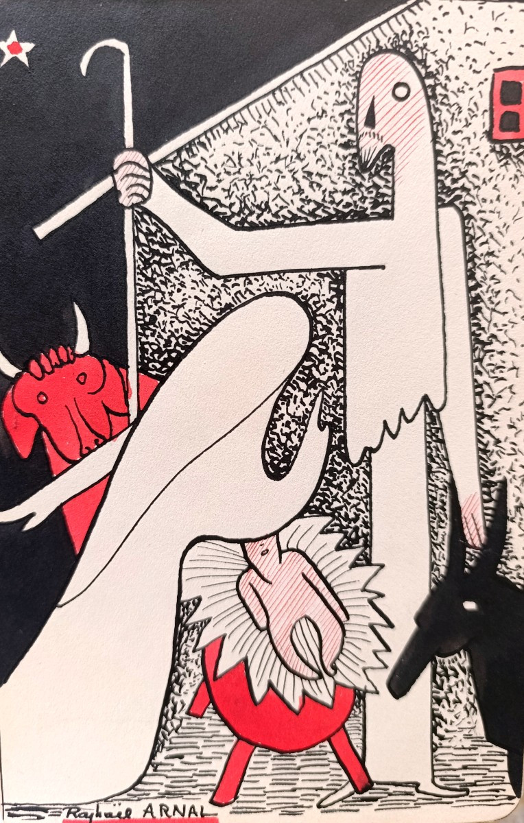 Raphael Arnal (1906-1963), la creche, Encres Sur Papier Signée, 1932, Encadrée-photo-3
