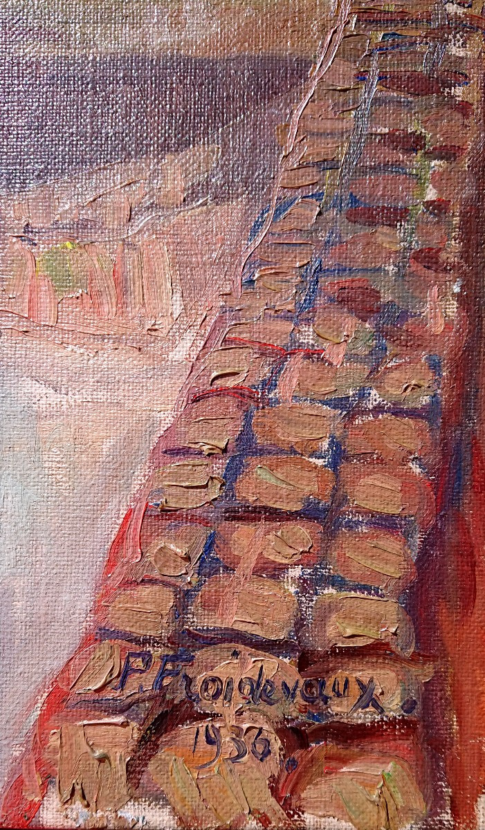 P. Froidevaux, (1918-1998), Bruges, The Flemish Bridge, Oil On Canvas, Signed, Dated 1936, Framed-photo-2