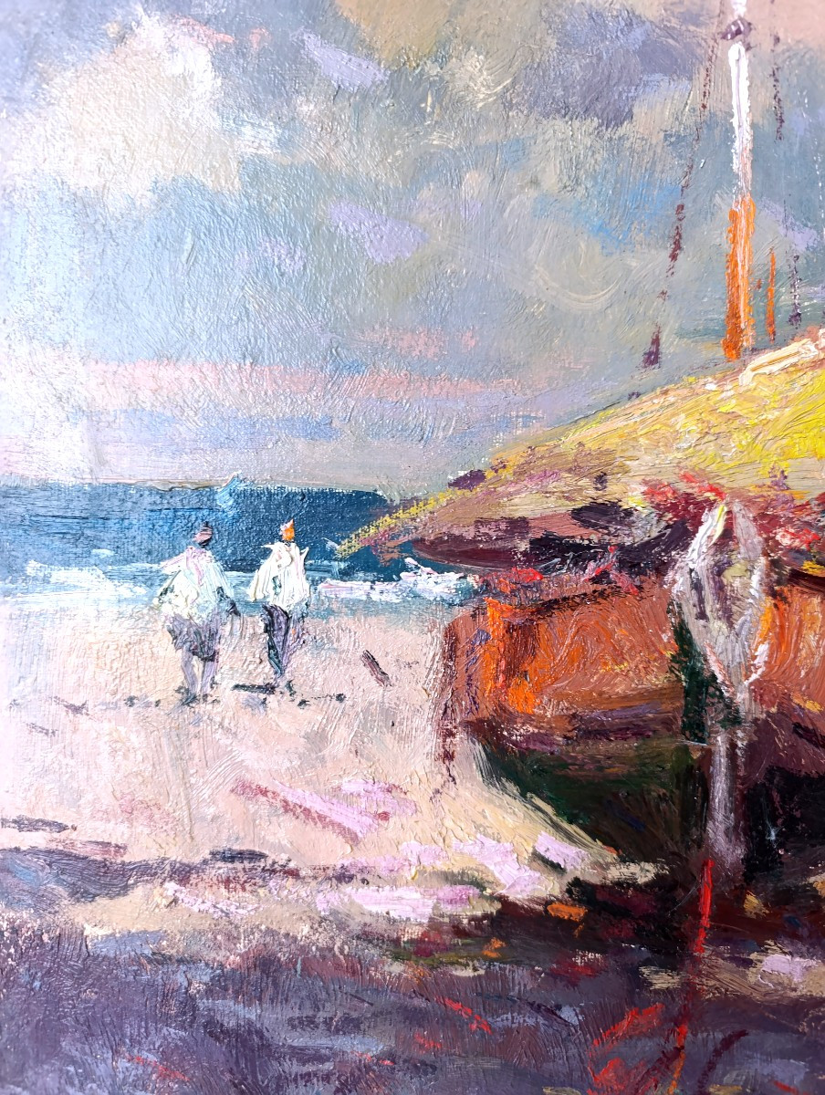 Maurice SANTOS (XXème), La voile jaune, huile sur toile signée à gauche-photo-1