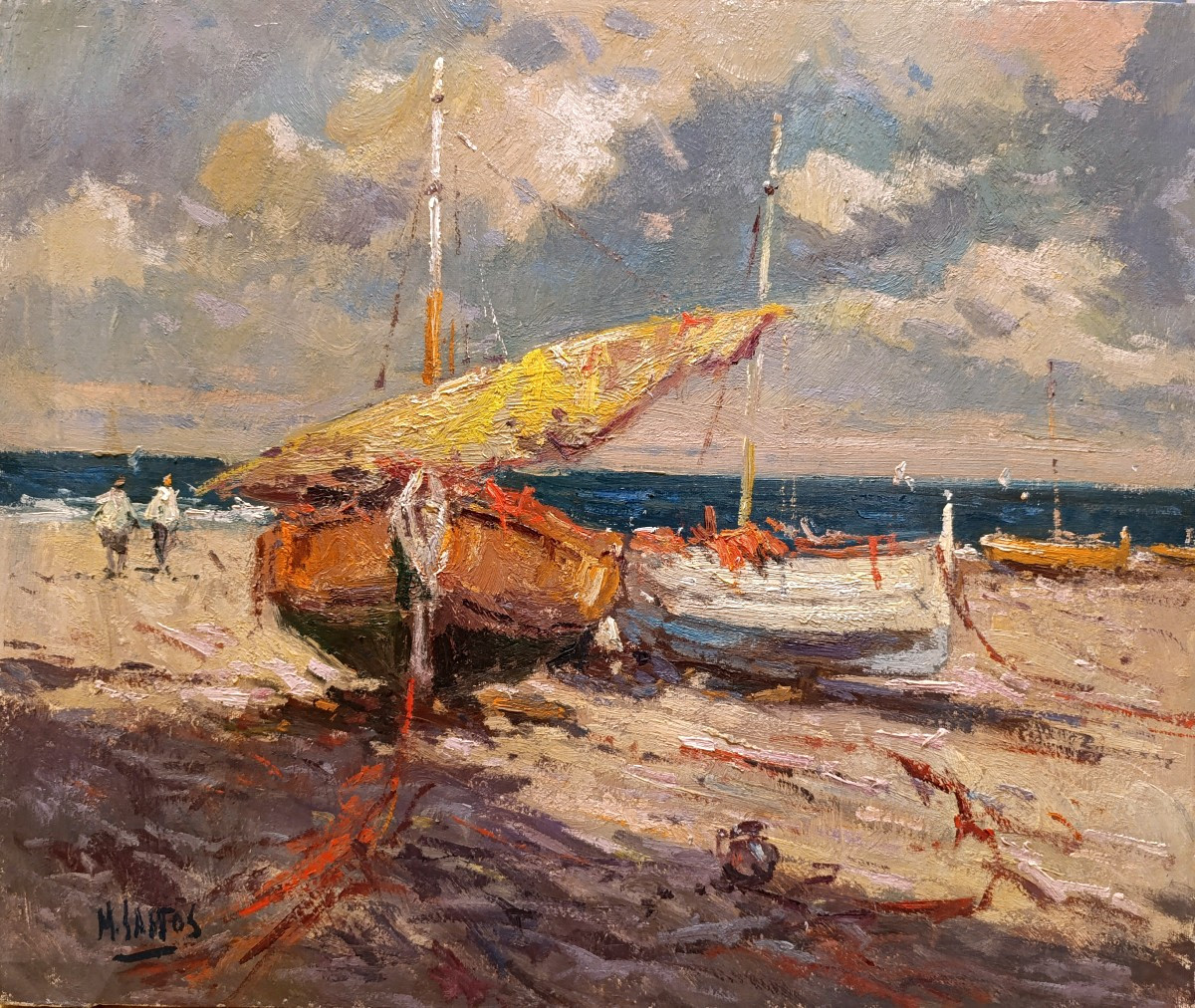 Maurice SANTOS (XXème), La voile jaune, huile sur toile signée à gauche-photo-4