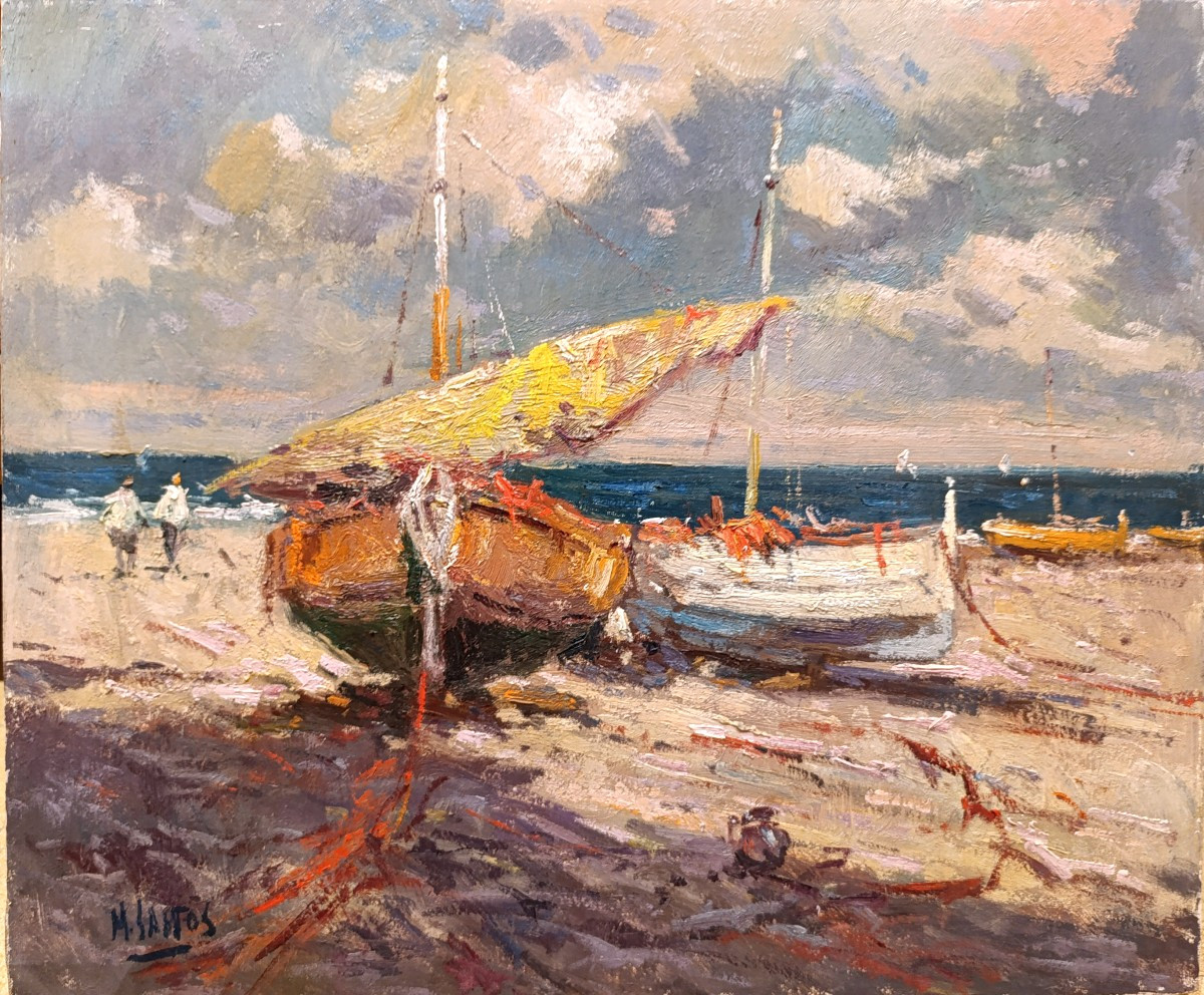 Maurice SANTOS (XXème), La voile jaune, huile sur toile signée à gauche