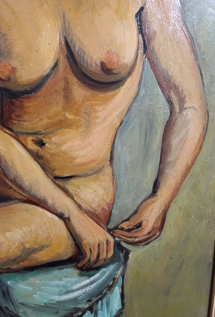Zlator (20th Century), Large Seated Nude, Oil On Cardboard, Signed, Dated 1947, Framed-photo-4
