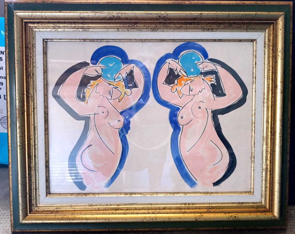 Milo VOJIC (1923-2004), Les danseuses, encre et aquarelle sur papier, signée MV, encadrée-photo-1