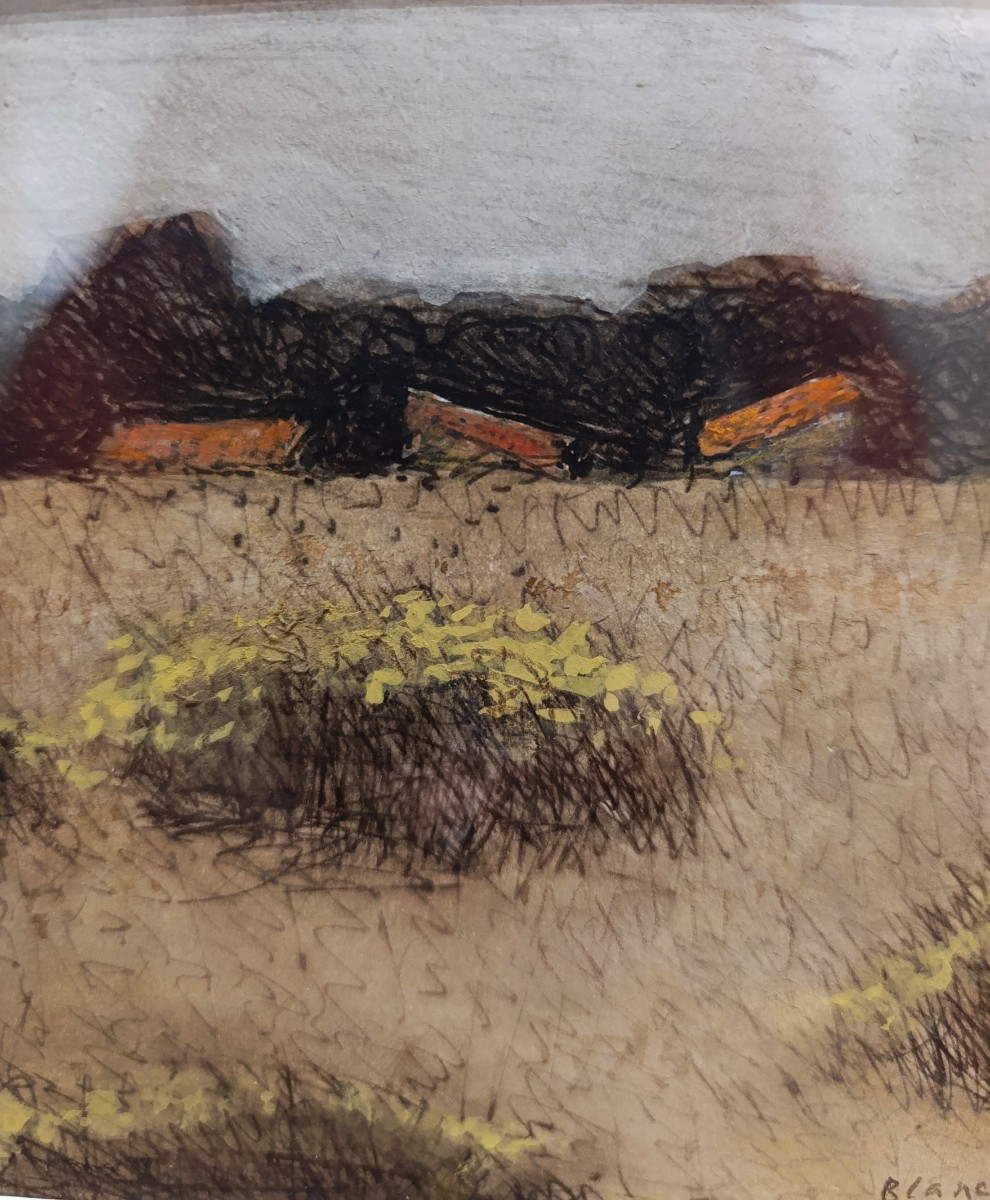 Jean-pierre Blanche (1927-2022), Rooftops In The Fields, Pastel On Paper, Signed, Framed-photo-1