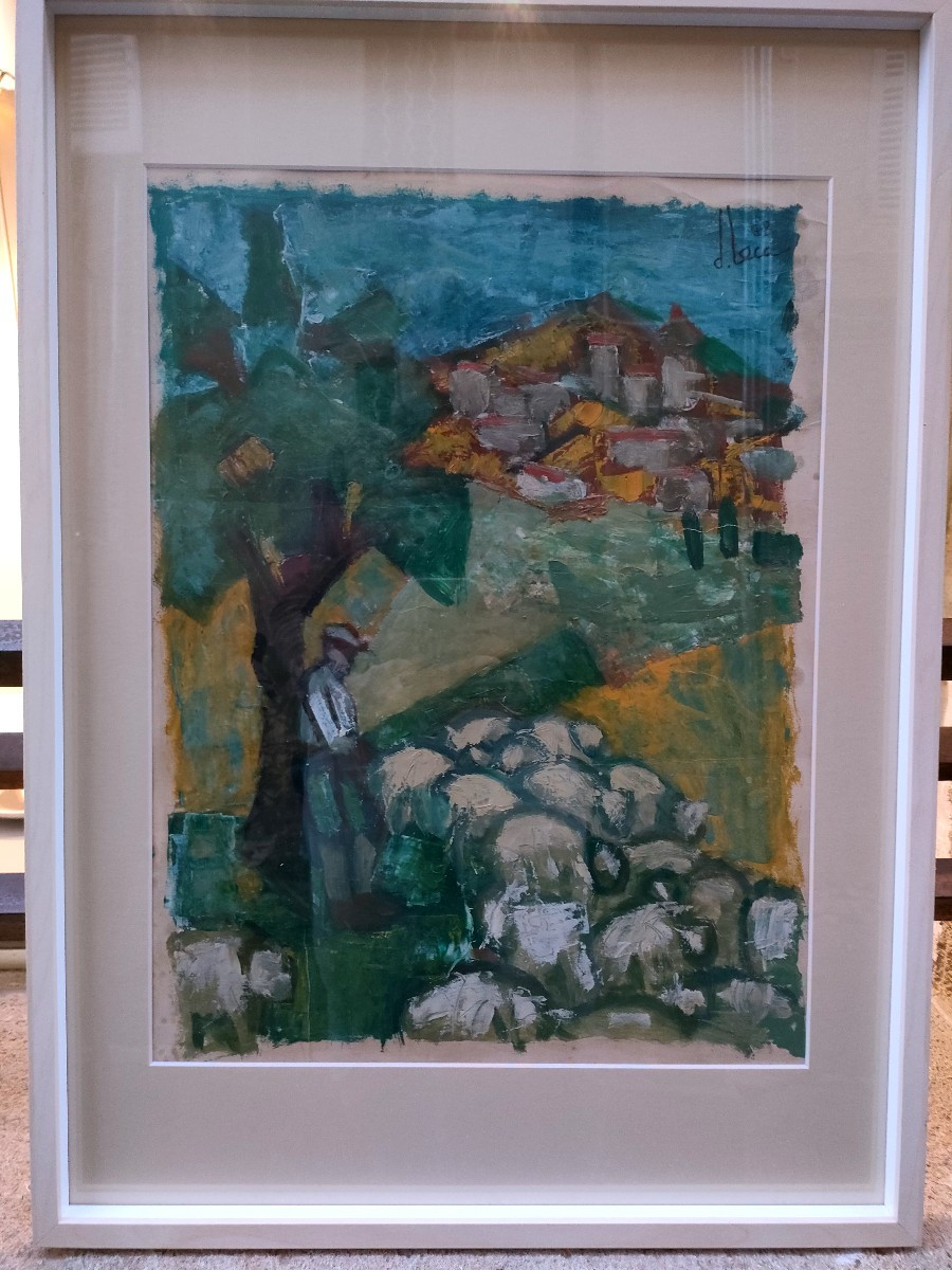 D. Leca (xxème), Le Berger Et Son Troupeau, Huile Sur Papier, Signée, Datée 68-photo-1