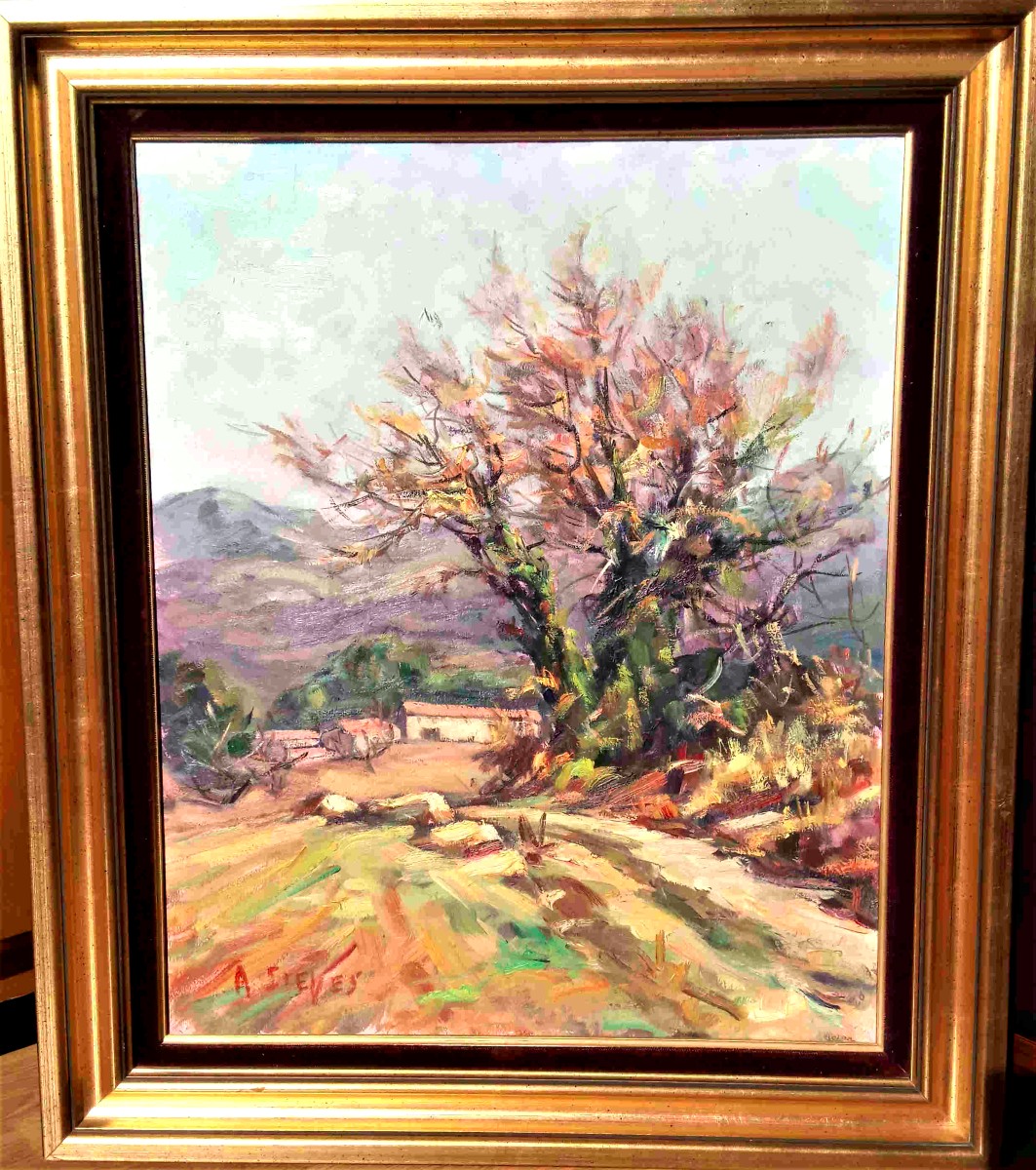 A. Sieyes (1914-1999), l'Amandier En Provence, Huile Sur Panneau Signée, Encadrée-photo-3