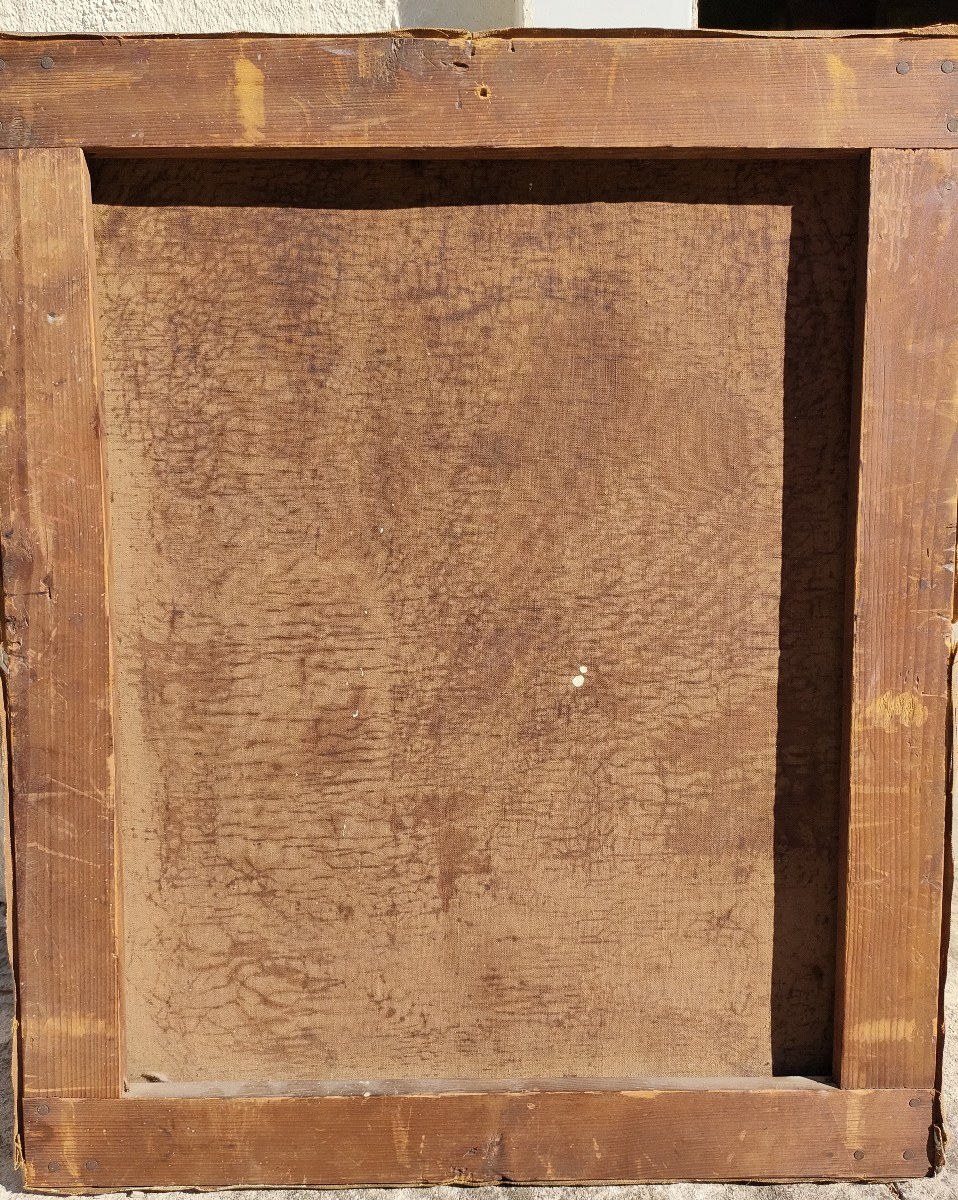 Ecole Française XIXème, Nature morte à l'éventail, huile sur toile encadrée-photo-1