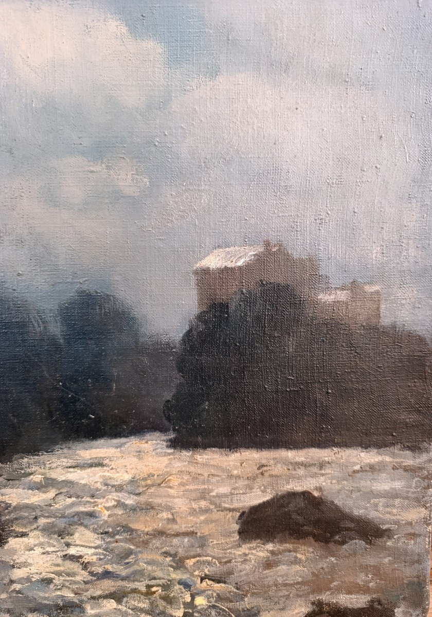 French School, 20th Century, The River In Winter, Oil On Canvas, Unsigned
