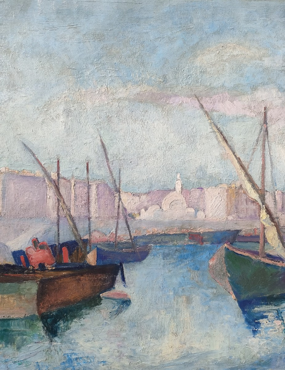 J. Eggiman, (1872-1929), The Port Of Algiers, Oil On Canvas, Signed, Dated 1919, Framed-photo-2