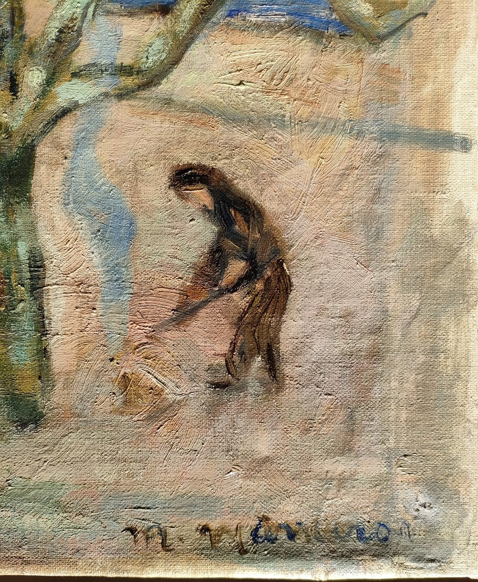 Manceron (XXème), Le marché provençal en hiver, Huile sur toile signée-photo-2