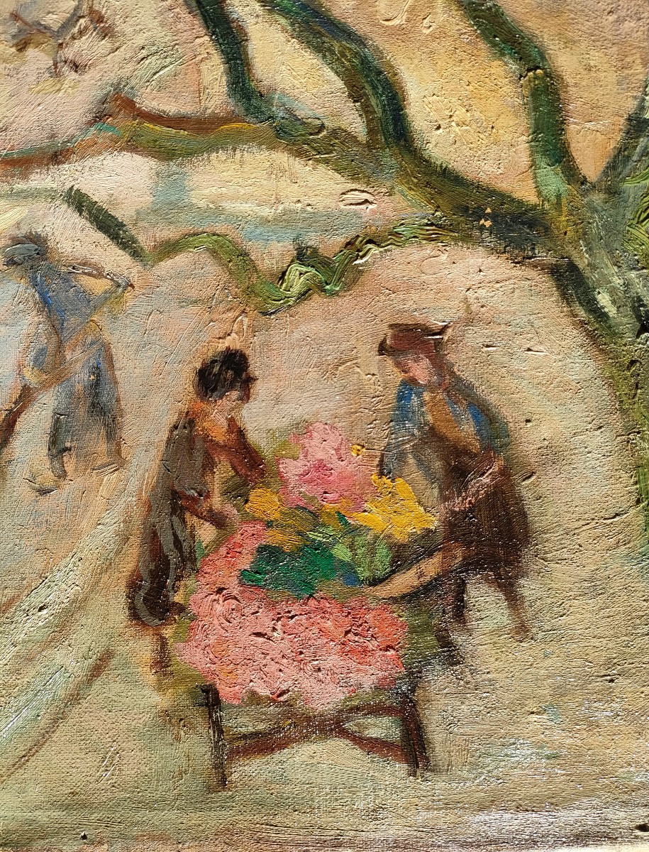 Manceron (XXème), Le marché provençal en hiver, Huile sur toile signée-photo-3