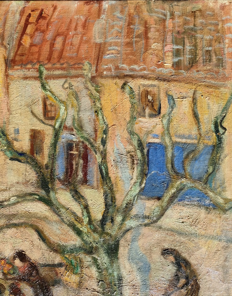 Manceron (XXème), Le marché provençal en hiver, Huile sur toile signée-photo-4