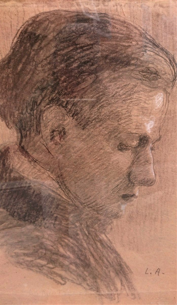 Louis Audibert( 1880-1983), Portrait d'homme par Louis Audibert, fusain sur papier, encadré-photo-1