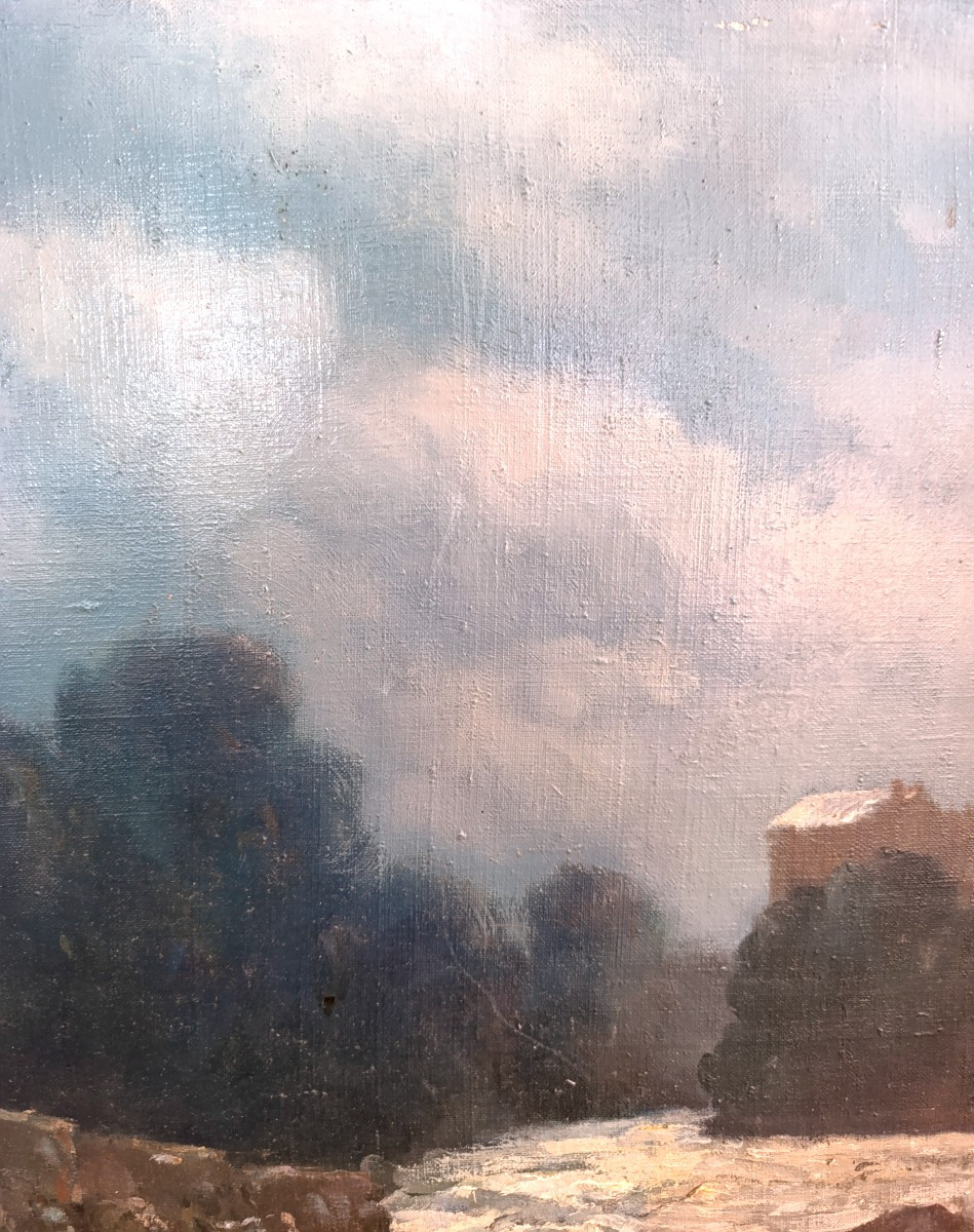 French School, 20th Century, The River In Winter, Oil On Canvas, Signed-photo-4