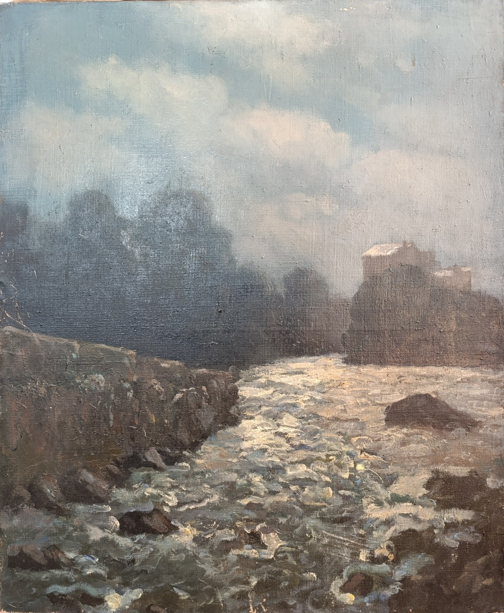 French School, 20th Century, The River In Winter, Oil On Canvas, Signed