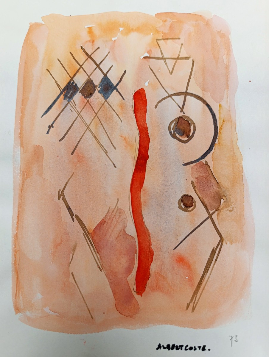 Albert Coste (1895-1985), Free Abstraction, Gouache Signed Right, 73, Framed.