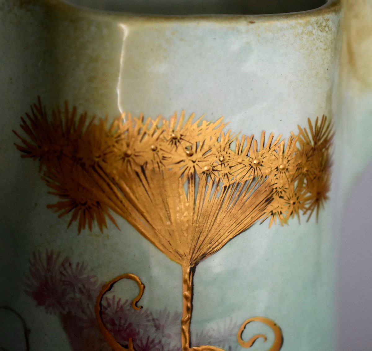 Clement MASSIER (1844-1917 , Grand vase à décor d'ombelles céramique émaillée, Golf Juan, signé-photo-3