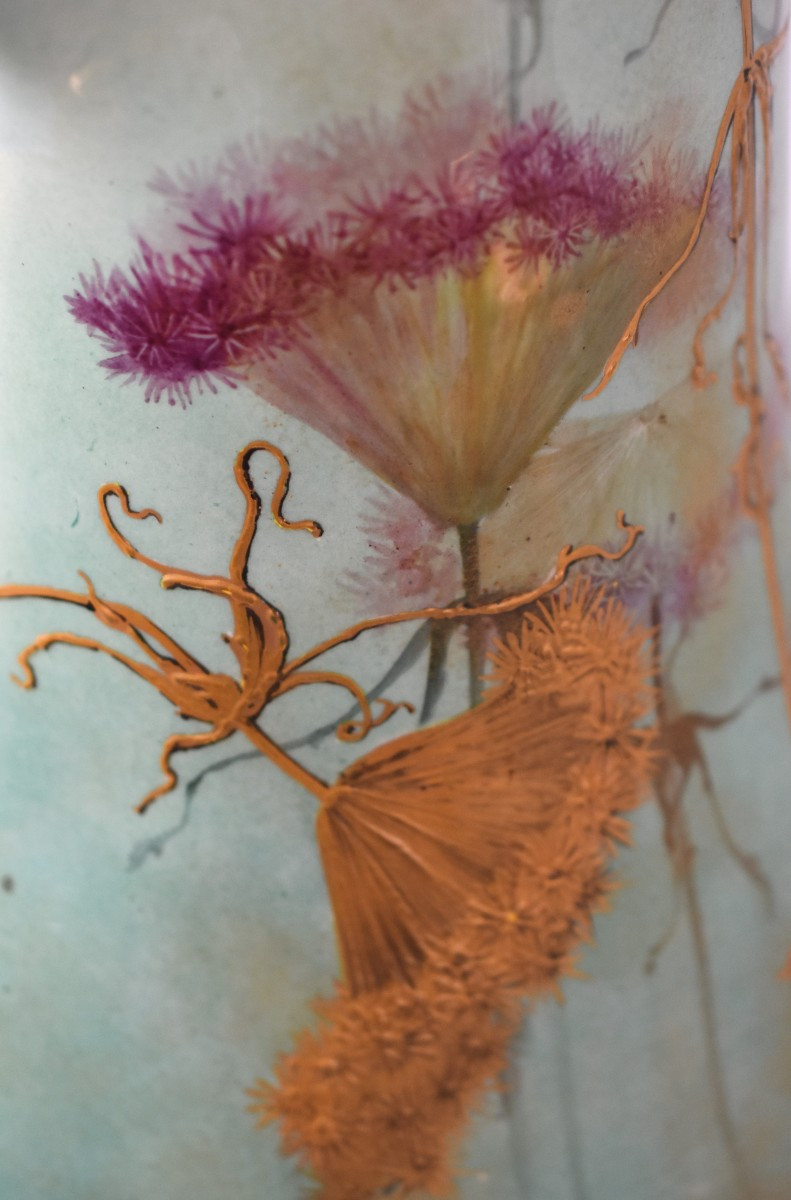 Clement MASSIER (1844-1917 , Grand vase à décor d'ombelles céramique émaillée, Golf Juan, signé-photo-4