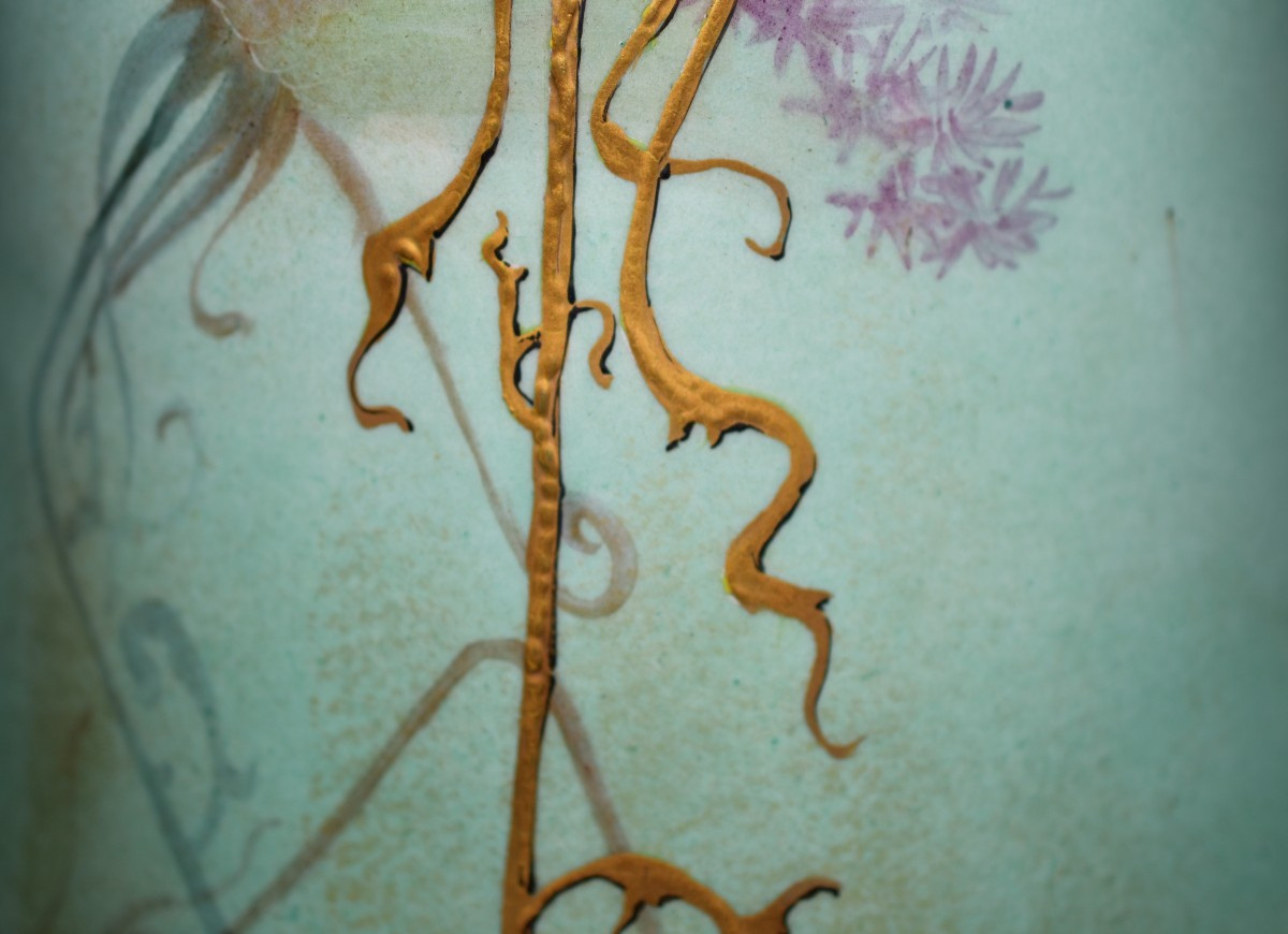 Clement MASSIER (1844-1917 , Grand vase à décor d'ombelles céramique émaillée, Golf Juan, signé-photo-3