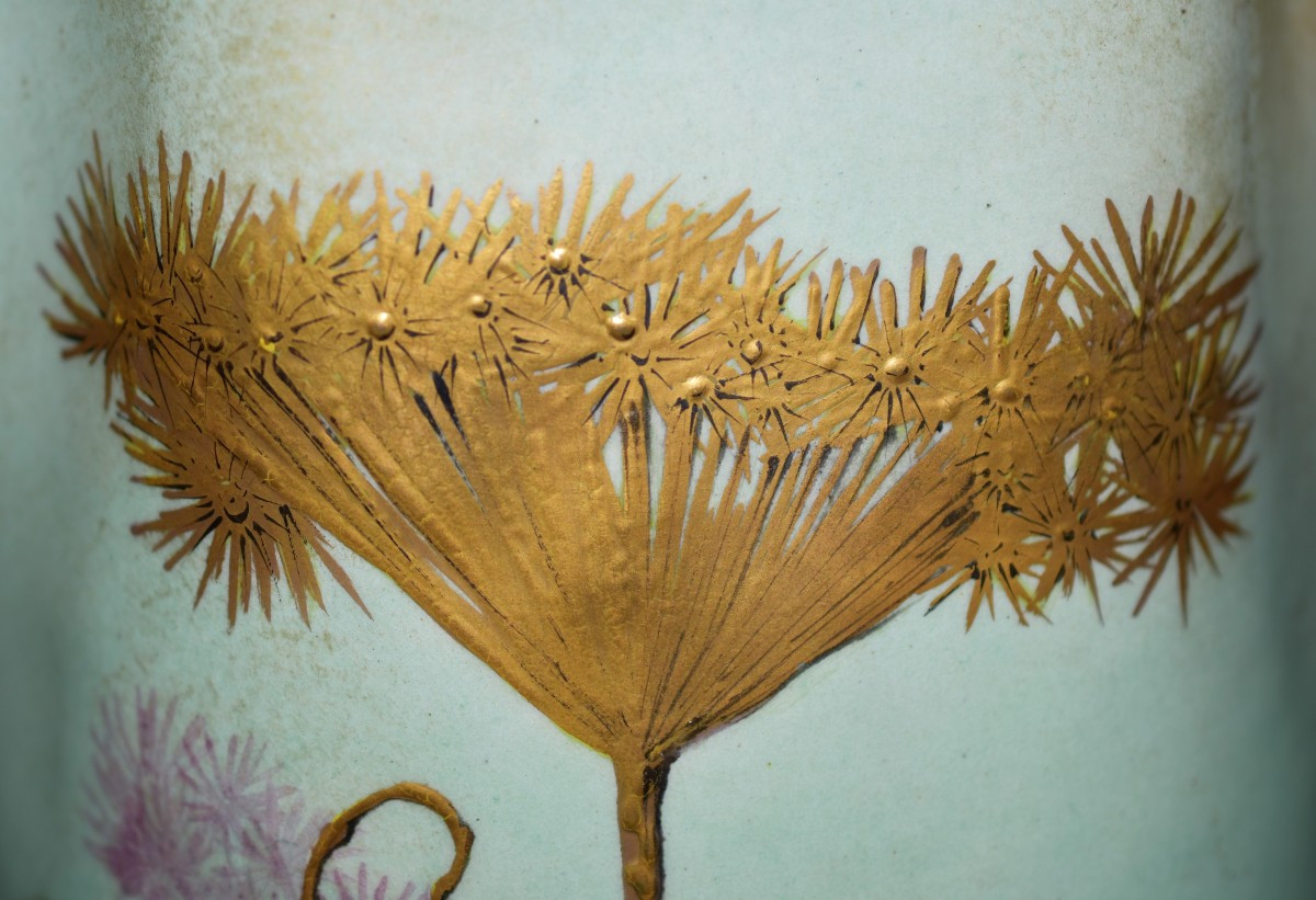 Clement MASSIER (1844-1917 , Grand vase à décor d'ombelles céramique émaillée, Golf Juan, signé-photo-4